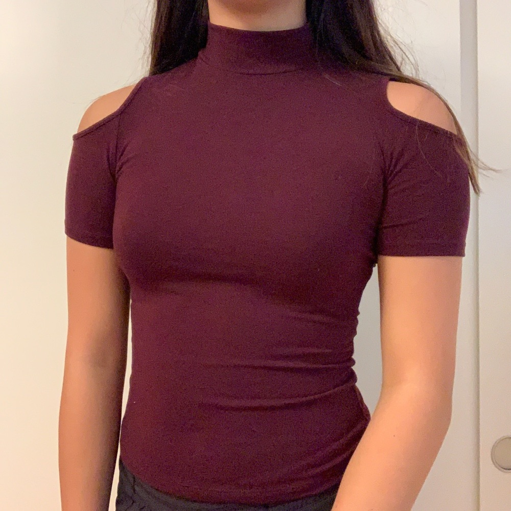 Maroon Forever 21 Mock Neck Shirt